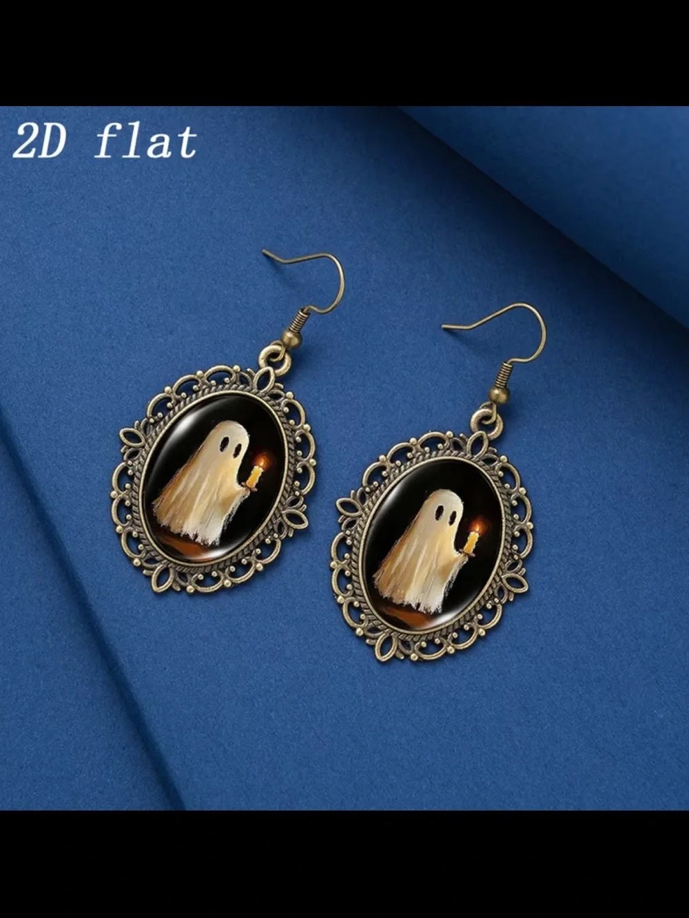 Antique Bronze Ghost Drop Earrings - White Ghost with Candle